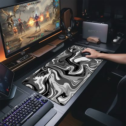 XXL Black and White Strata Liquid 900x400 Mouse Pad Computer Laptop Anime Keyboard Mouse Mat Large Mousepad Keyboards Desk Mat